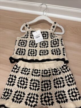 Rylee and Cru Kids Crochet Knit Shorts in Black and Cream - Brand Unlabeled